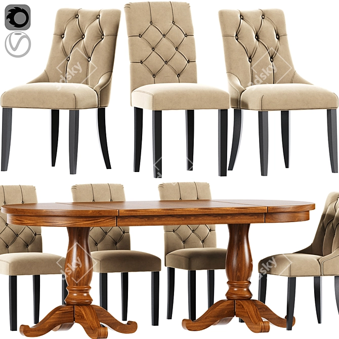 Classic Chesterfield Dining Chair Set 3D model image 1