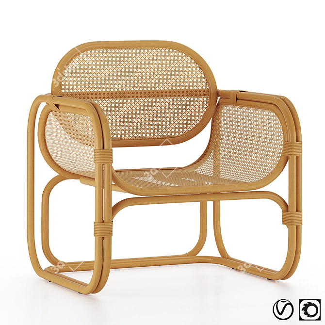 Minimalist Rattan Lounge Chair 3D model image 1