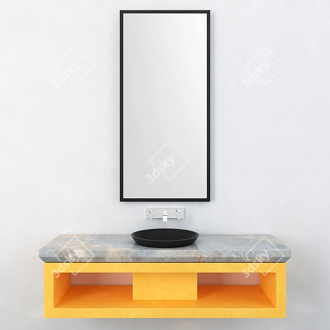 Marble Washbasin & PVC Cabinet: Bathroom Furniture 3D model image 1