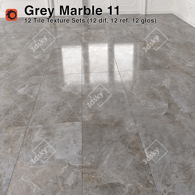 Gray Marble Tiles - High Quality Texture 3D model image 1