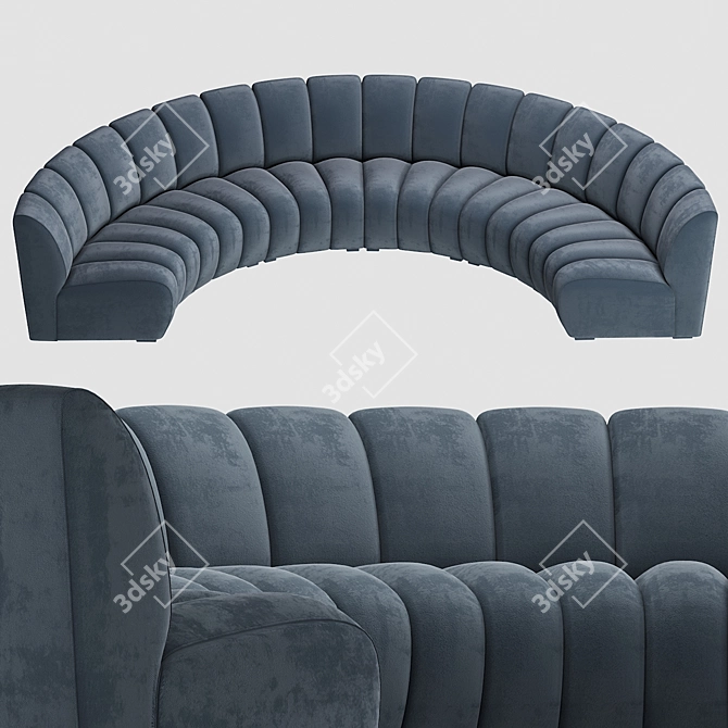 Midnight Blue Velvet Round Sofa 3D model image 1