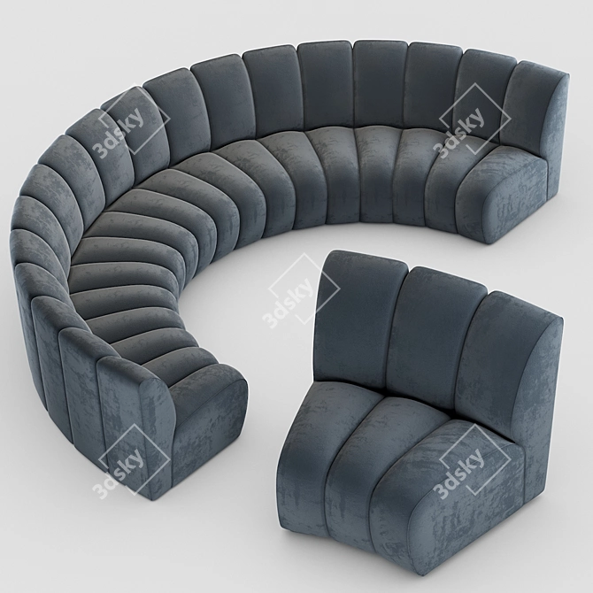 Midnight Blue Velvet Round Sofa 3D model image 2