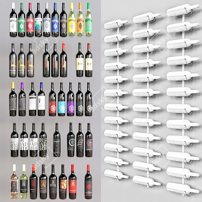 Luxurious Wine Bottle Holder - Gold & Cream Metal Shelves 3D model image 3