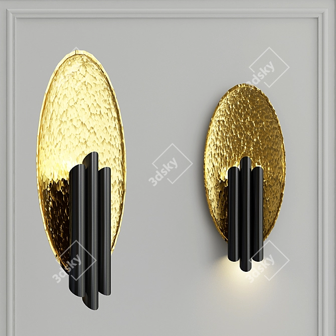 Elegant Gold and Black Wall Mirror 3D model image 1