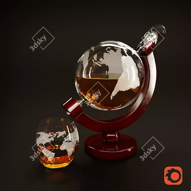 Globe Whiskey Decanter: Exquisite PBR Design 3D model image 2