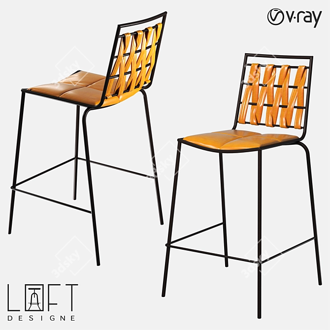 Industrial Metal Bar Stool with Eco-Leather Seating 3D model image 1