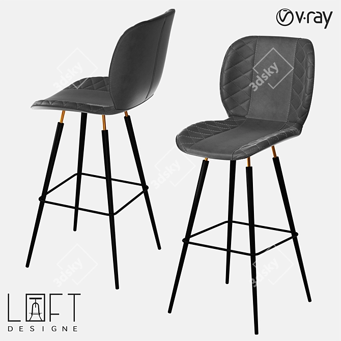 Modern Metal and Eco-Leather Bar Stool 3D model image 1