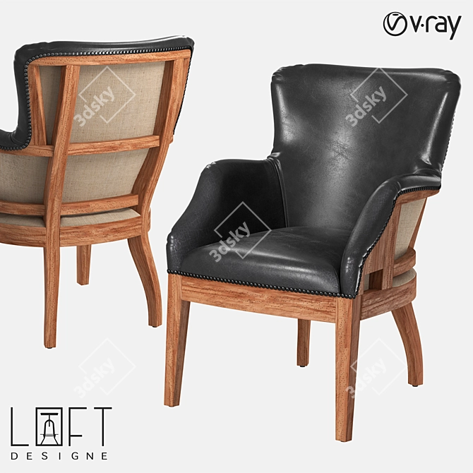 Oak Leather Armchair: Loft Designe 3D model image 1