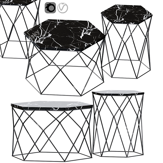 Modern Hexagon Side Table 3D model image 1