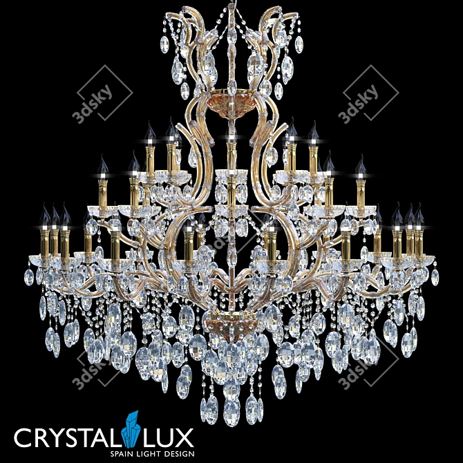 Luxurious Hollywood Gold Crystal Chandelier 3D model image 1