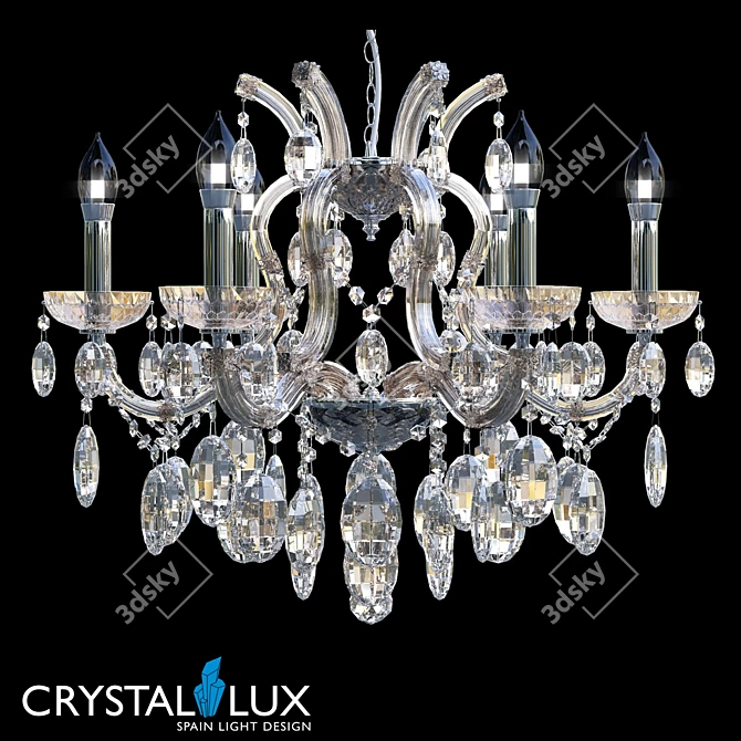 Hollywood SP6 Chrome - Classic Spanish Pendant Light (520mm Height)  Elegant Crystal Lux Collection 3D model image 1