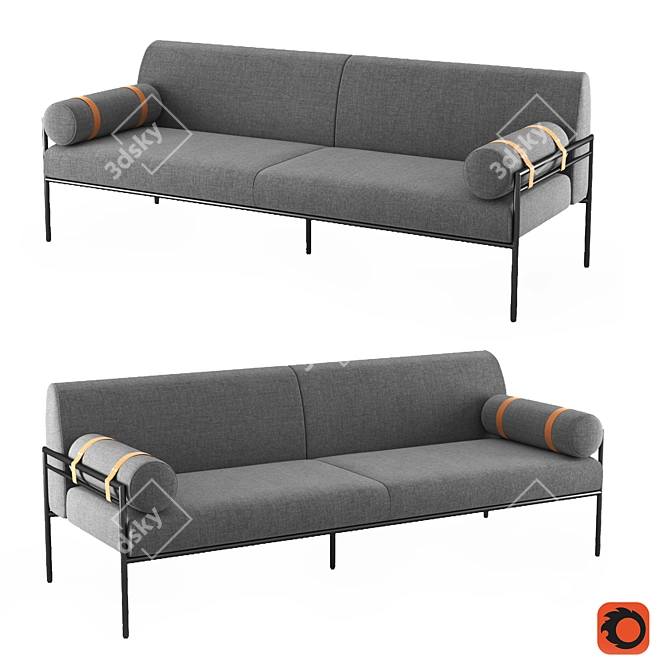 Benito Marl Gray Leather Sofa 3D model image 1