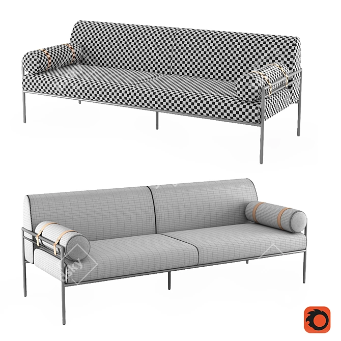 Benito Marl Gray Leather Sofa 3D model image 2