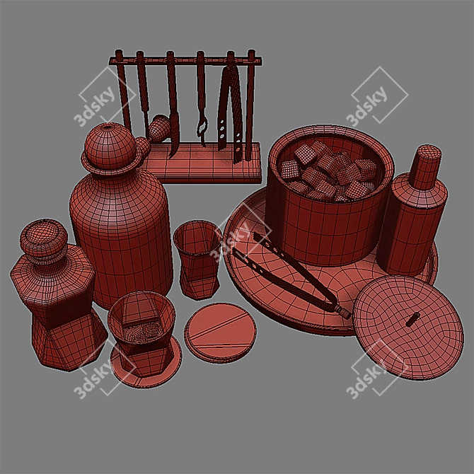 Vintage Whiskey Bar Set 3D model image 3