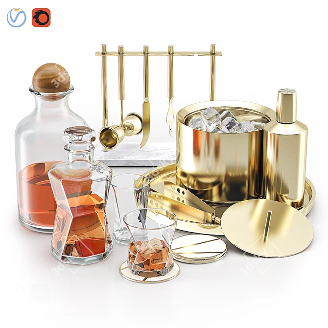 Vintage Whiskey Bar Set 3D model image 4