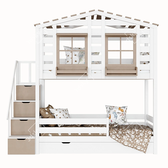 Bilbao Kids' 2-Level Lodge Bed 3D model image 2
