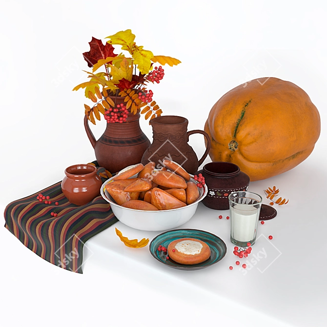 Autumn Pies Still Life 3D model image 1