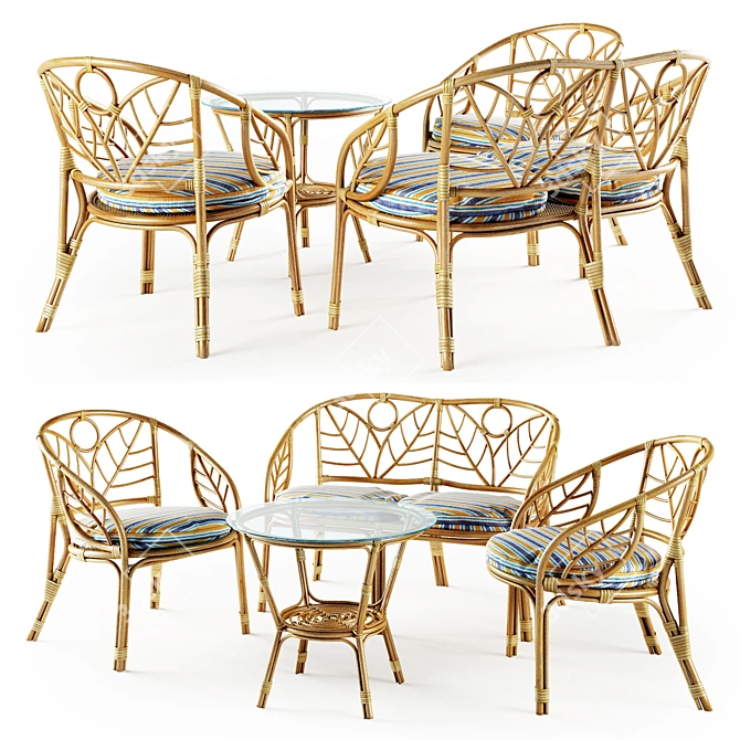 Corsica Honey Rattan Vacation Set 3D model image 1