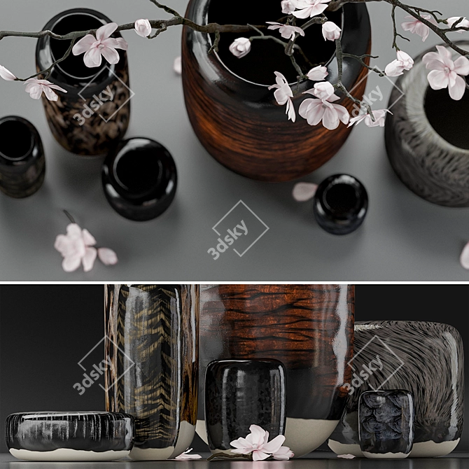 Elegant Ceramic Vase Decor Set 3D model image 2