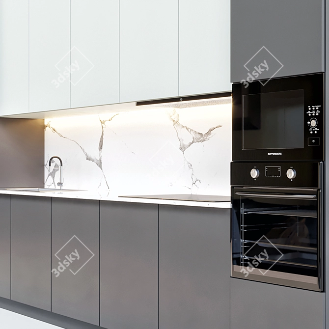 Modern Kitchen Set with Oven, Microwave, Gas Stove 3D model image 2