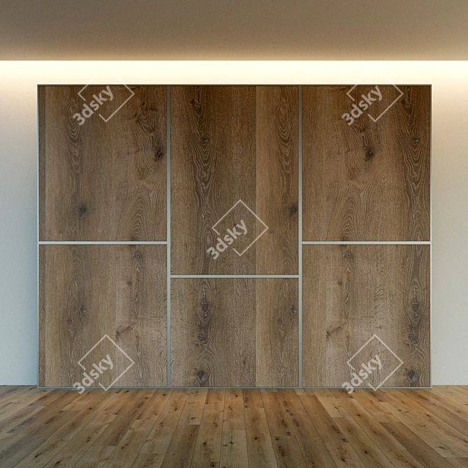 Wooden 3D Wall Panel with Metal Moldings 3D model image 3