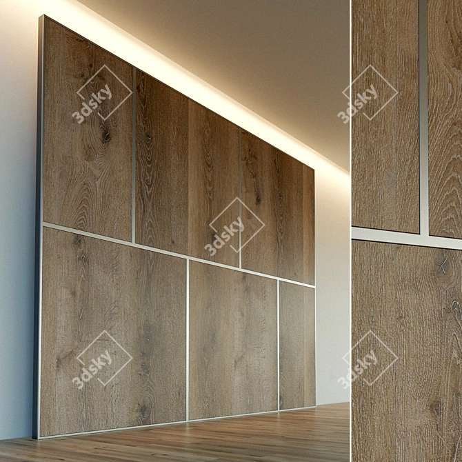 Wooden 3D Wall Panel with Metal Moldings 3D model image 1