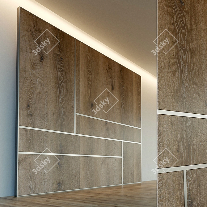 Wooden 3D Wall Panel with Metal Moldings 3D model image 1