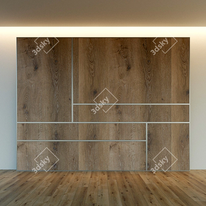 Wooden 3D Wall Panel with Metal Moldings 3D model image 2