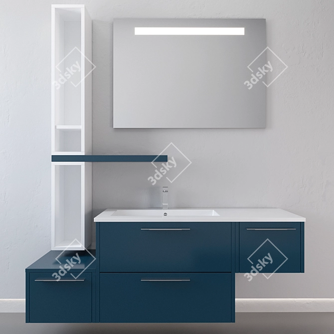 Ocean Lacquered Whitewashed Planked Vanity Set 3D model image 2