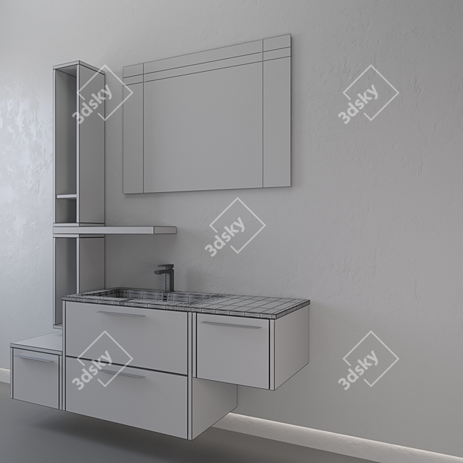 Ocean Lacquered Whitewashed Planked Vanity Set 3D model image 3