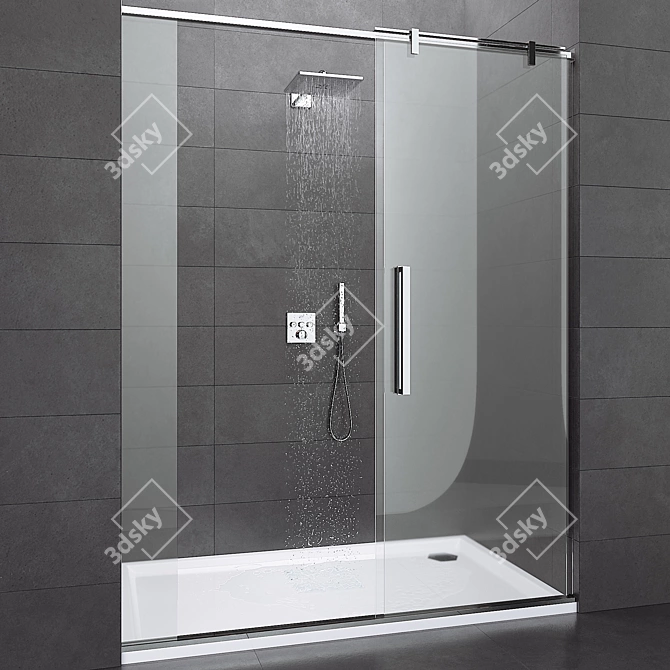 Elegant Sliding Shower Room with Grohe Set 3D model image 1