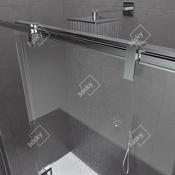 Elegant Sliding Shower Room with Grohe Set 3D model image 2