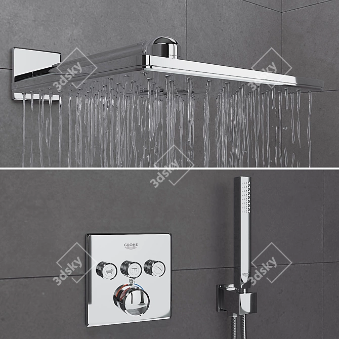 Elegant Sliding Shower Room with Grohe Set 3D model image 3