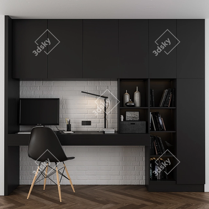 Sleek Black Workspace Set 3D model image 2