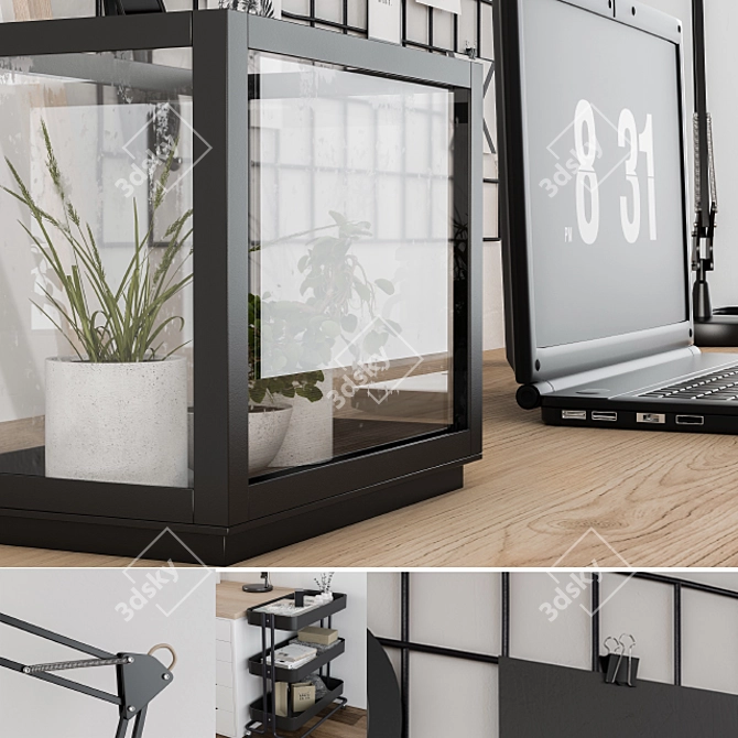 Modern Home Office Set: Plants, Laptop, Books 3D model image 2