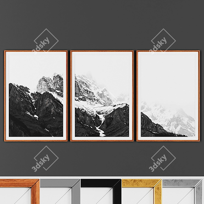3-Piece Picture Frame Set: Choose from 5 Elegant Frame Options 3D model image 1