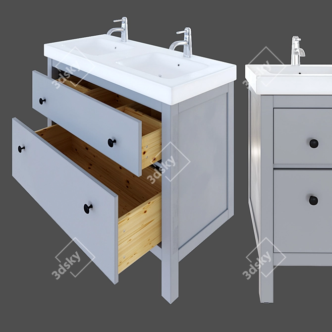 Modern Grey Wash Basin with Drawers - IKEA HEMNES 3D model image 1