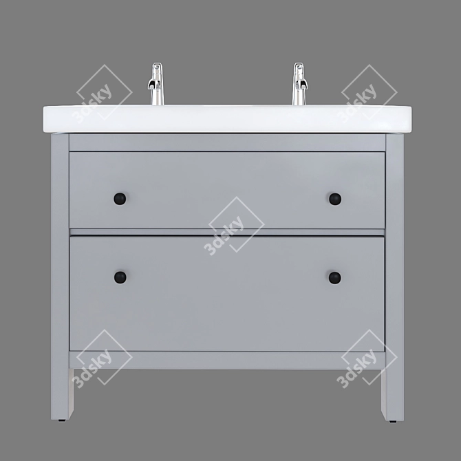 Modern Grey Wash Basin with Drawers - IKEA HEMNES 3D model image 2