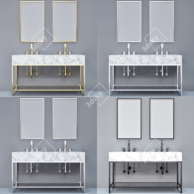 Modern 160cm Black Metal Bathroom Furniture 3D model image 2