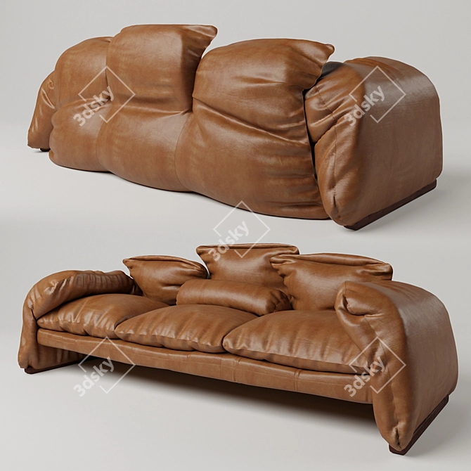 Stylish Maralunga Leather Sofa 3D model image 1