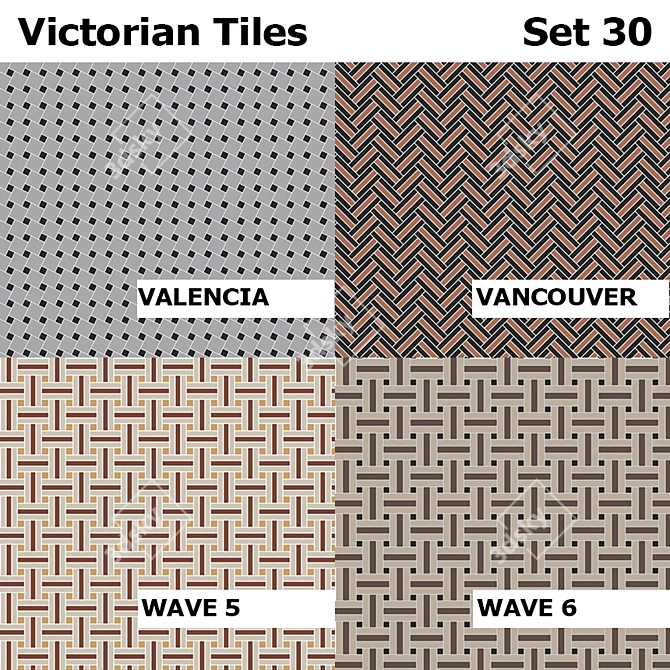 Topcer Victorian Tiles Set 30: Elegant Designs for Timeless Charm 3D model image 1