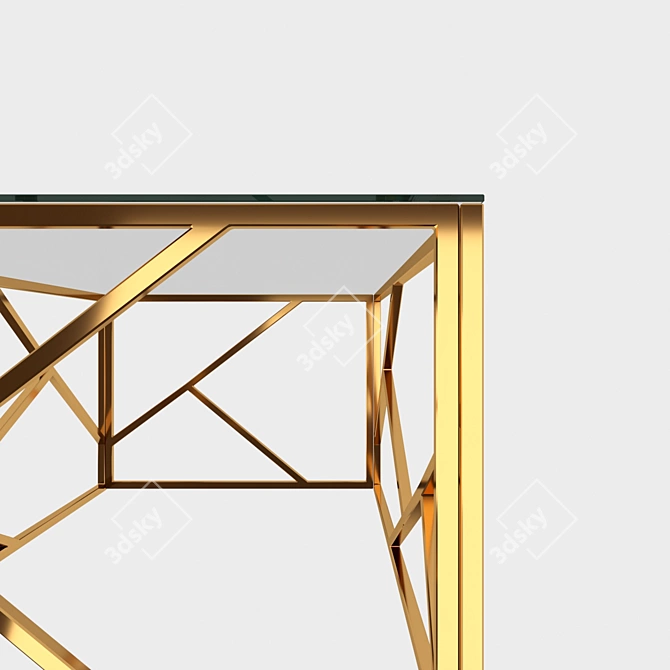 Golden Glass Coffee Table with Stainless Steel Base 3D model image 2