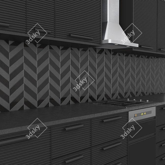 Modern Italian Black Kitchen Design 3D model image 2