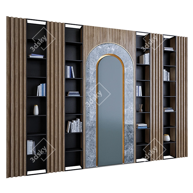 Wooden & Marble 3-Tier Shelf 3D model image 1