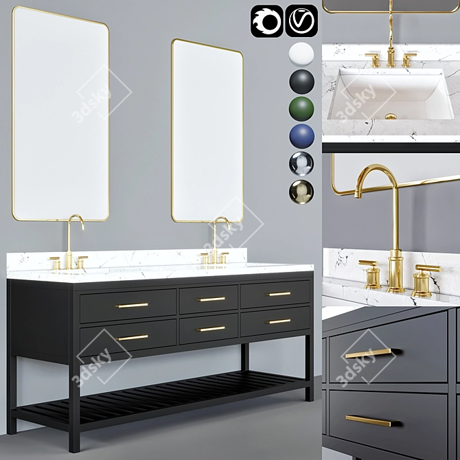 HUTTON Bathroom Furniture Set 3D model image 1