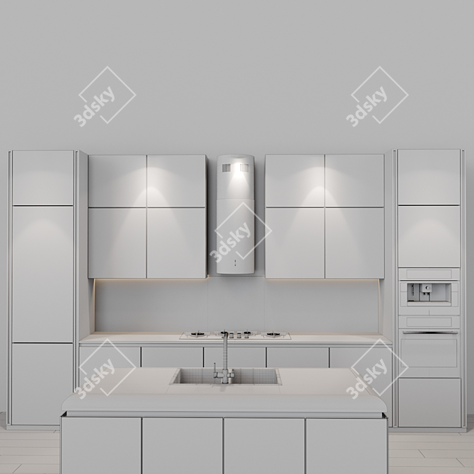 Sleek Modern Kitchen Set: 9-Piece Ensemble 3D model image 3