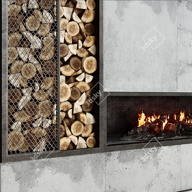 Modern Fireplace with Wood Storage and Shelves 3D model image 2