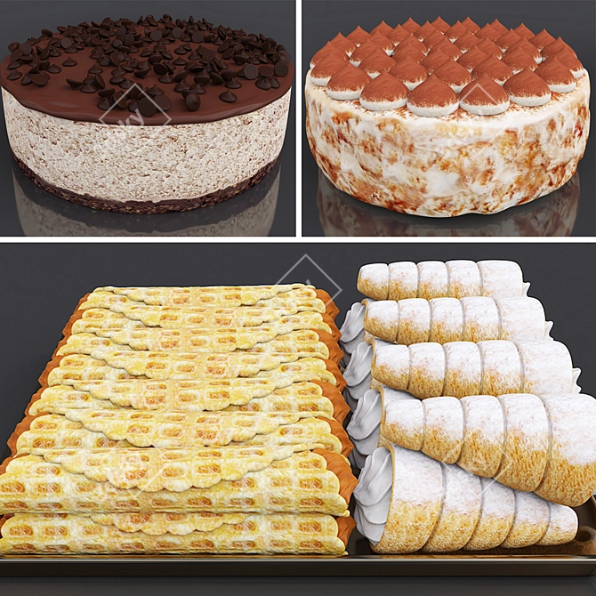 Delicious Duo: Espresso Cheesecake & Tiramisu Cake 3D model image 5