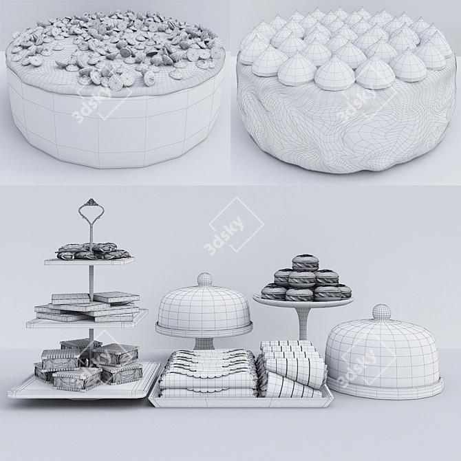 Delicious Duo: Espresso Cheesecake & Tiramisu Cake 3D model image 1