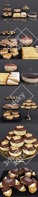 Delicious Duo: Espresso Cheesecake & Tiramisu Cake 3D model image 2